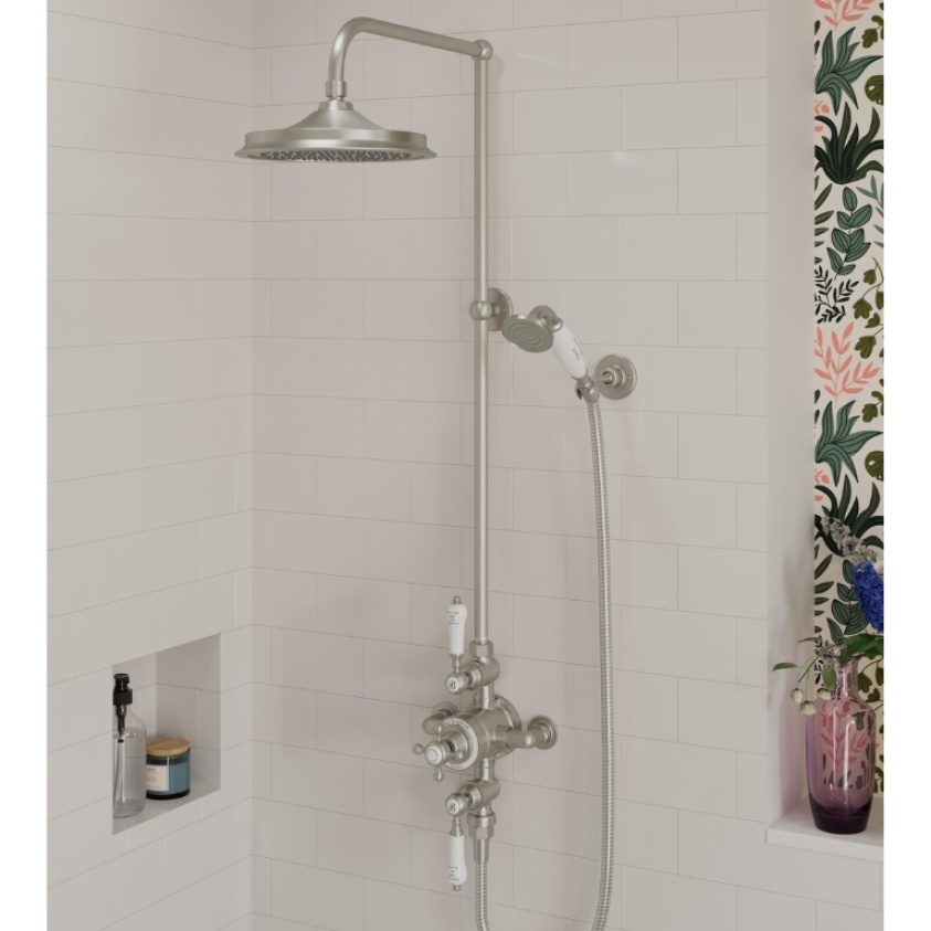 Close up product image of the Burlington Avon Brushed Nickel Exposed Thermostatic Shower with Handset